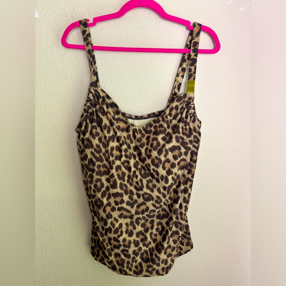 Michael Kors Leopard Print Swim Tankini Top - Brown & Black